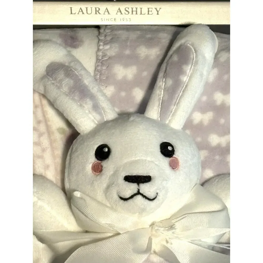 Laura Ashley Baby Blanket Plush Toy Bunny Rabbit Bows Gift Set Lovey Lavender